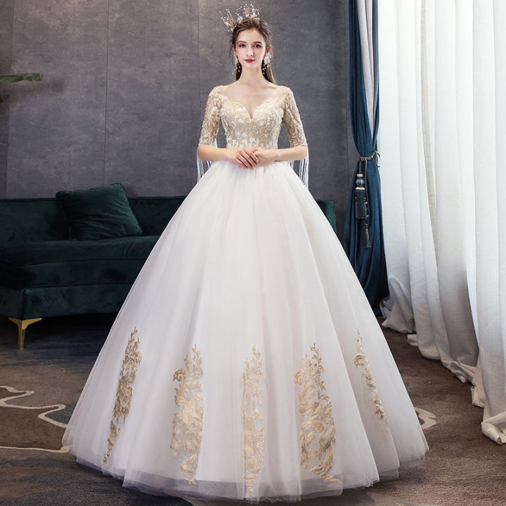 Eaglely Luxury Wedding Gowns For Bride 2023 Lace V-neck Luxury Princess 