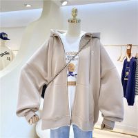 ♗ Sweater womens spring and autumn thin new Korean style trendy lazy style loose large size zipper hooded jacket