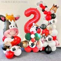 【hot】℡  22 pçs fazenda tema animal vaca/porco balões torre conjunto 1-9 polegada vermelho balão crianças festa de aniversário feliz decoração fonte