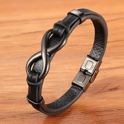 XQNI Stainless Steel Leather Bracelet Infinity Logo Special Popular Pattern Mens Bracelet DIY Size Valentines Day Jewelry Gift