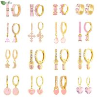 925 Sterling Jarum Perak Pink CZ Kristal Anting Hati Mode Anting Hoop untuk Wanita Premium Mewah Wanita Hadiah Perhiasan