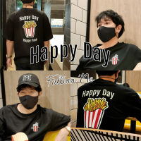 FallinnMe เสื้อยืดแขนสั้น Happy Day ขาว ดำ