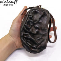 Original Leather Coin Purse Short Wallet for Men Wrinkle Design Mini Wristlet Handbag Women Vintage Zipper Card Holder Money Bag