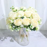 【DT】 hot  Best Selling Beautiful Rose Peony Artificial Silk Flowers Small White Bouquet Home Party Winter Wedding Decoration Fake Flowers