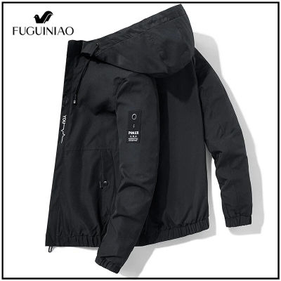 Fuguiniao เสื้อแจ็คเก็ตมีฮู้ดผู้ชาย,เสื้อผ้าผู้ชายแขนยาวสีพื้นมีฮู้ดแบบลำลองสำหรับฤดูใบไม้ร่วงและฤดูหนาว
