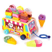 Children Wooden Ice Cream Truck Toy Magnetic Ice Cream Sweet Treats Pretend Play Food Toddler Montessori Sorting Stacking Toys