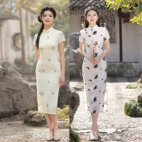 Elegant เย็บปักถักร้อยดอกไม้ชีฟอง Cheongsam จีนทุกวันผู้หญิงเซ็กซี่แขนสั้น Qipao