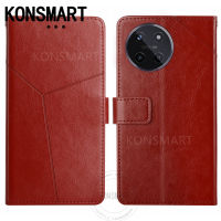 KONSMART เคสโทรศัพท์มีกระเป๋าเงินแบบฝาพับ Realme 11X 11 5G / Realme 11 NFC / Realme 11 Pro / 11Pro + / C51/C53กระเป๋าใส่แท่นวางที่ทำจากหนัง PU สุดหรูสำหรับ REALMEC51