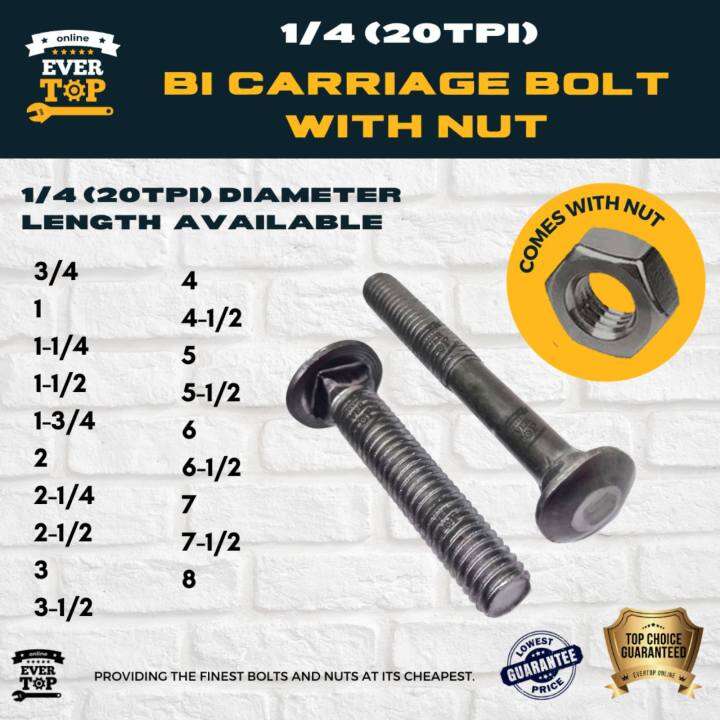 1/4 (20TPI) BI CARRIAGE BOLT W/ NUT ORDINARY (BLACK IRON) BUMPER BOLT