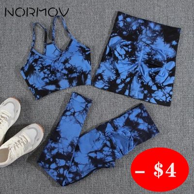 NORMOV Newest Tie Dye Yoga Sets Printing 1/2/3 PCS Gym Set For Women Seamless Leggings Bra Shorts Summer Fitness Outfits