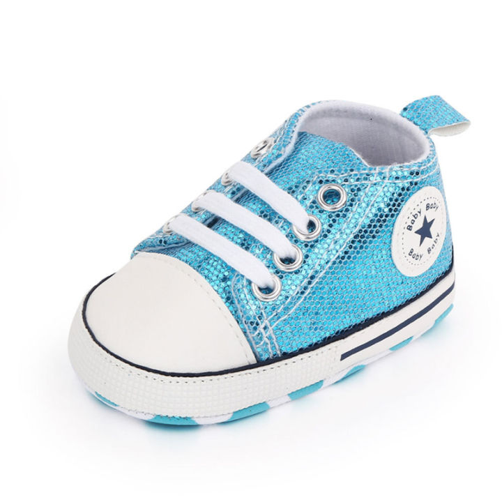 รองเท้าเด็กวัยหัดเดินประดับเลื่อมนุ่มกันลื่นรองเท้าผ้าใบลำลองแบบสั้นสำหรับเด็กหญิงเด็กชายอายุ1-3ปี