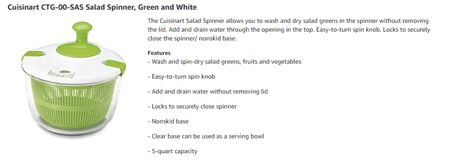  Cuisinart CTG-00-SAS 5-Quart Salad Spinner, White