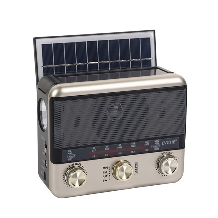 EVCHE Multifunctional Solar Radio AM FM SW Vintage Radio All Band Radio  with Bluetooth Speaker for Old Man 