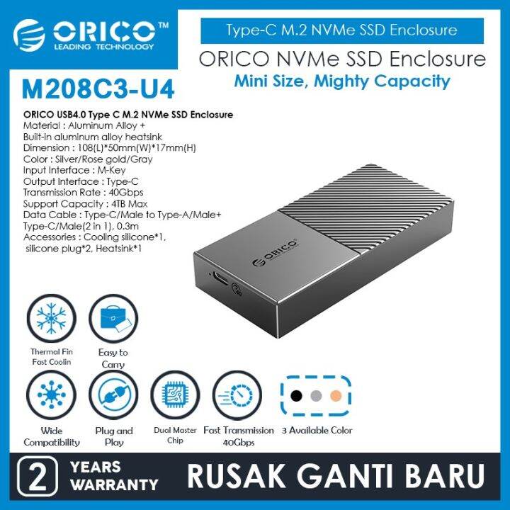 Box Esterno ORICO USB4 M.2 NVMe SSD – 40Gbps, Con Ventola E Alloggiamento In Alluminio, Grigio