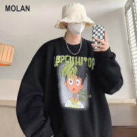 MOLAN เสื้อสเวตเตอร์แขนยาวสวมหัวผู้ชายเสื้อวอร์มโอเวอร์ไซส์ของผู้ชายแบบไม่มีหมวกเสื้อโค้ทคริวเนกพรีเมี่ยม