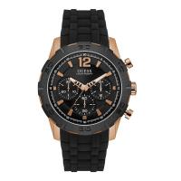 นาฬิกาข้อมือผู้ชาย Guess Multi-Function Black Dial Black Silicone Mens Watch W0864G2