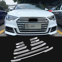 แถบตกแต่งกระจังหน้าโครเมียมเอบีเอสสไตล์ใหม่10ชิ้นของตกแต่งสำหรับรถ Audi A3 2017 2018แต่งรถสติ๊กเกอร์กันชนสติ๊กเกอร์รับประกัน