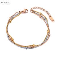 【When the flowers bloom】 BOBOTUUStainless SteelGold ColorFashion Halelalayers Beaded ChainFor Women BB21082