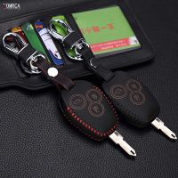 ✑♂ Car styling leather hand stitch remote control car key cover keychain for Renault 3Button transponder key with logo L440