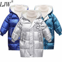 Russia Winter Boys &amp; Girls Winter Duck Down Children Thickening Warm Down Jackets Long Big Fur Hooded Outerwear Coats 3-10yrs