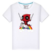 เสื้อยืดโอเวอร์ไซส์Lyzh เสื้อยืดลําลอง แขนสั้น พิมพ์ลายโลโก้ Deadpool สีขาว สไตล์ฮิปฮอป ฮาราจูกุ สําหรับผู้ชาย 7XL 2023S  J6U8