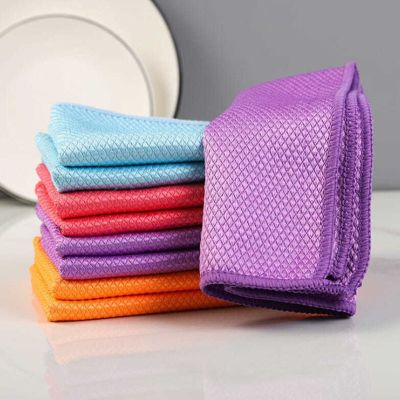 6Pcs Fish scale rag Wipe Glass Rags Kitchen Cleaning Towel Absorbent Waterless Rags Wind Rags Thick Absorbent Wipe
