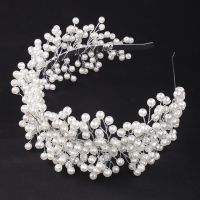 【YF】 Silver Pearls Hair band Handmade Accessories Bridal Crown Tiaras Wedding Headband for party Jewelry Diadem