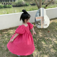 YADOU กระโปรงสาวแขนพัฟลายสก๊อตชุดลูกไม้ชุดเจ้าหญิง Dress Model Baru