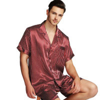 TOP☆Mens Silk SATIN pajamas pajamas set sleepwear set Loungewear S, M,L,XL, 2XL,3XL,4XL แขนสั้น