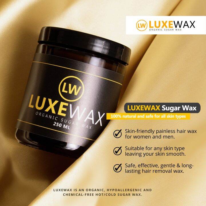 LUXEWAX ORGANIC SUGAR WAX KIT(250ml Jar, Wax & Brow Applicators, Strips