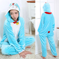 ผู้ใหญ่ Doraemon Onesies ชุดนอนชุดนอน Kigurumi การ์ตูนชุดนอนผ้าลินินอะนิเมะชุดปาร์ตี้ฮาโลวีน Romper