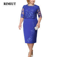 Rimiut PLUS ขนาด5XL 6XL ผู้หญิงฤดูร้อนฤดูใบไม้ร่วงชุดลูกไม้ชุดหญิงสีฟ้าชุดราตรี vestidoo ขนาดใหญ่ไขมัน MM...