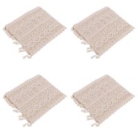 4X Elegant Cream Crochet Lace Macrame Table Runner with Tassels for Rustic Wedding Decoration and Farmhouse Table Decor