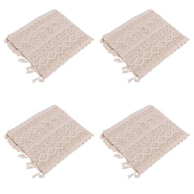 2X Elegant Cream Crochet Lace Macrame Table Runner with Tassels for Rustic Wedding Decoration and Farmhouse Table Decor