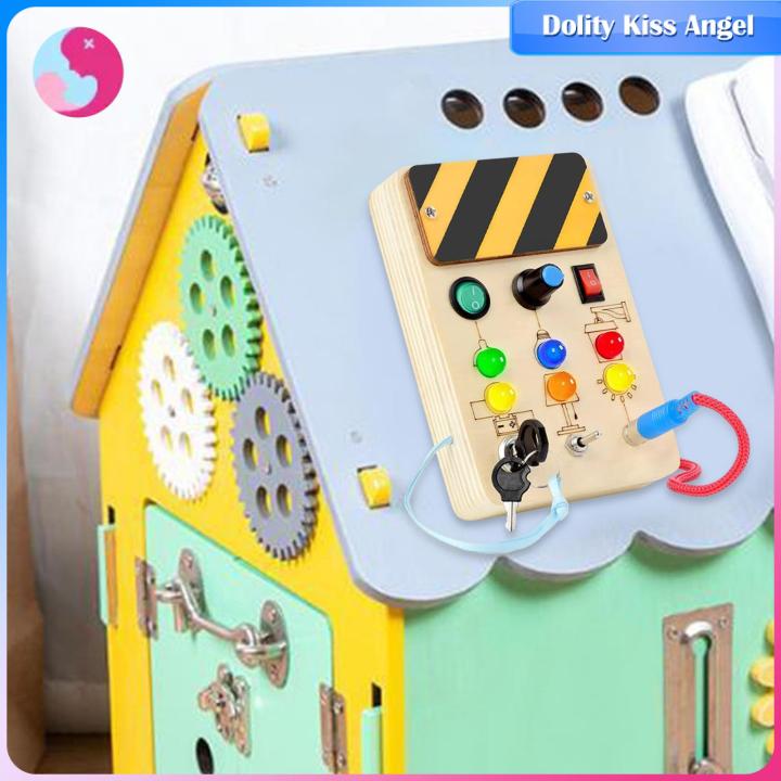 dolity-switch-บอร์ดไฟไม่ว่างของเล่นไม้มอนเตสซอรี่สำหรับพรรคเด็กสี่เหลี่ยมผืนผ้าพร้อมกุญแจ