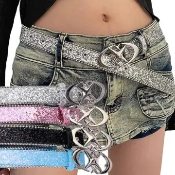 Goth Rhinestone Belts Women Leather Strap Cowboy Y2K Girls Fashion
