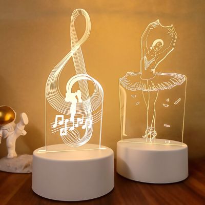 New 3d Illusion Baby Night Light Musical Note Hologram Nightlight for Home Decoration Usb Lamp Musical Souven warm white lights Night Lights