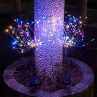 2แพ็คไฟกลางแจ้งพลังงานแสงอาทิตย์ DIY IP65กันน้ำ Firework ไฟ120 LED ทองแดงลวดหลอดไฟประดับแบบสายสำหรับสวน/สนามหญ้า/ลาน