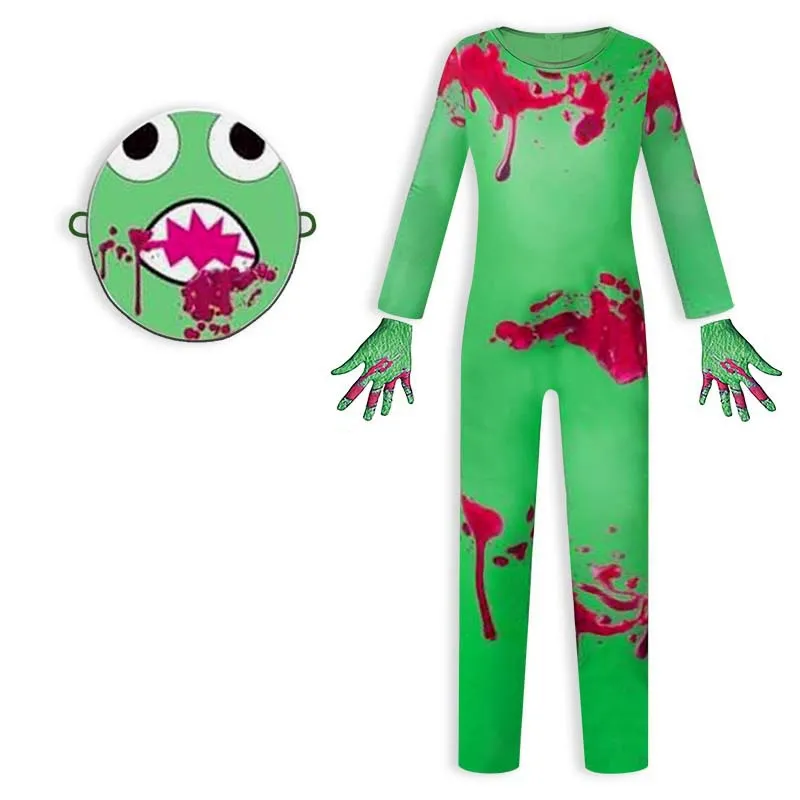 Rainbow Friends Costume For Kids Green Monster Wiki Cosplay Horror Game  Jumpsuit Party Outfit,with Gloves And Scary Mask