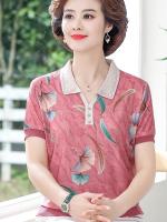 ?✎№► Moms short sleeved T-shirt 2022 summer new middle-aged and elderly loose large breathable Lapel western style top