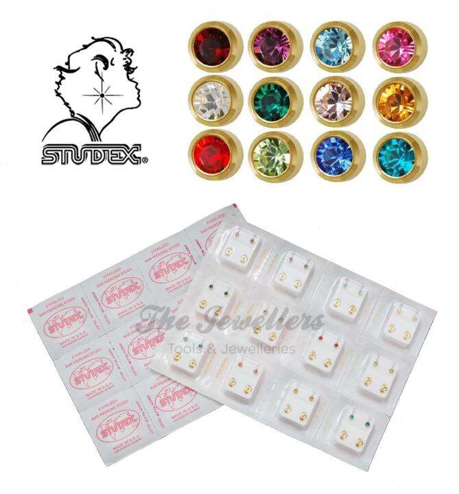 Studex 12 Pairs 4mm Gold plated Ear Piercing Stud Earrings Set with 12