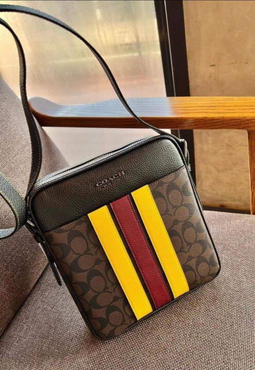 COACH Hudson 21 Signature Varsity Stripe Coated Canvas Crossbody