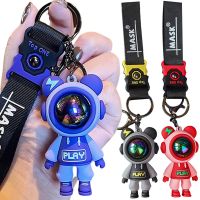 Colorful Astronaut Bears Key Chains Sweet Cute Animal Keyring Holder For Car Hanging Bag PVC Jewelry Accessories Gift For Womens