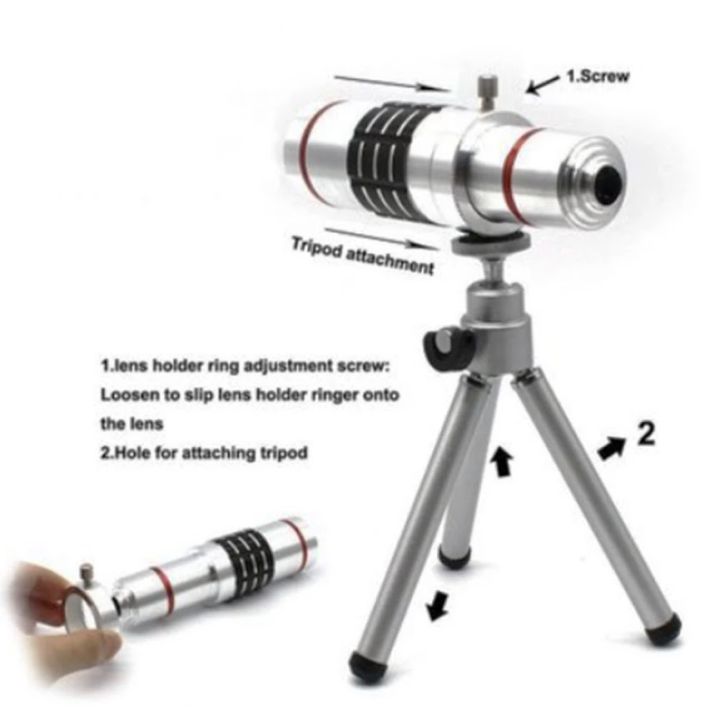 สินค้าขายดี-พร้อมส่ง-เลนส์กล้องมือถือ-telephoto-lens-18x-clip-on-cell-phone-camera-telescope-lens-with-flexible-tripod