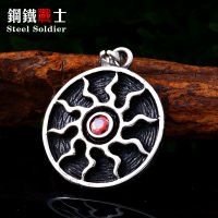 Steel soldier odin sun pendant necklace nordic myth huge power chain amulet stainless steel jewelry