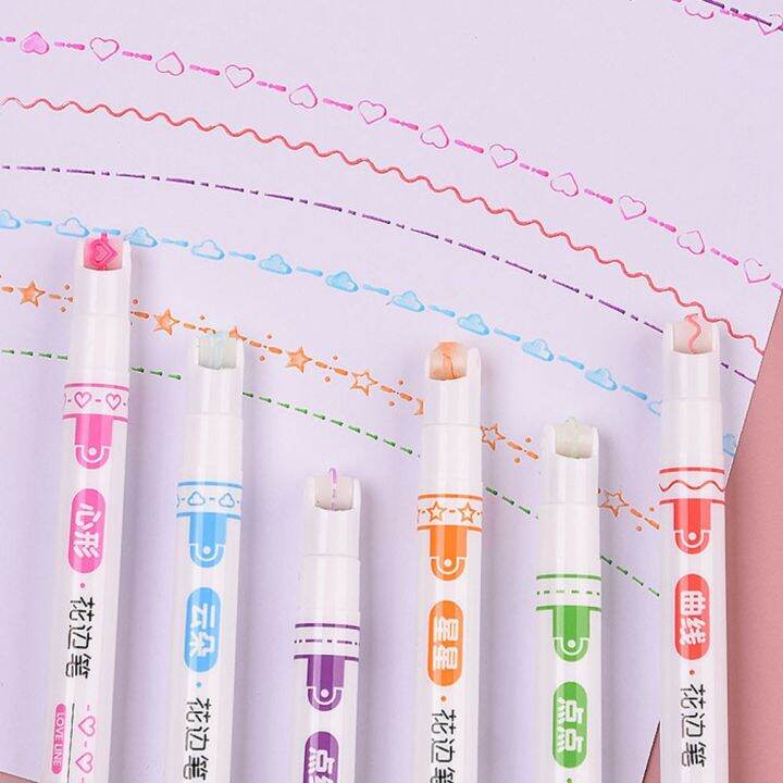 3-6pcs-line-shaped-highlighter-ปากกาที่มีสีสัน-roller-tip-curve-liner-marker-ความแปลกใหม่เครื่องเขียนโรงเรียน-graffiti-art-ปากกา-yrrey