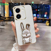 เคสสำหรับ VIVO โทรศัพท์ Y36 Y36 5G เคส Eletroplating กรณีนิ่มตรงขอบเลนส์ป้องกันปลอกกันกระแทกฝาครอบพร้อมตัวยึดขาตั้ง