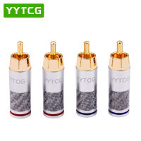 YYTCG 4 PCS HIFI RCA Plug High Quality Carbon Fiber 24k Gold-plated RCA Connectors