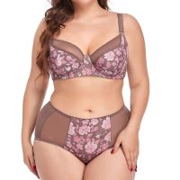 2023 Korean 38D-48D Plus Size Womens Floral Bra &amp; Brief Set Lingerie Large Size Underwear Femme Sexy Bra And Panty Set