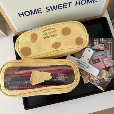 ┋✈❖ Xiaohongshu Same Milk Yellow Cheese Pencil Bag Ins Style Student High-Value Stationery Storage Bag Niche Pencil Bag